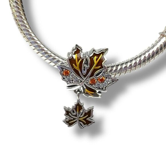 Autumn Maple Leaf S925 Sterling Silver Pandora Moments Compatible Charm - Picture 1 of 7